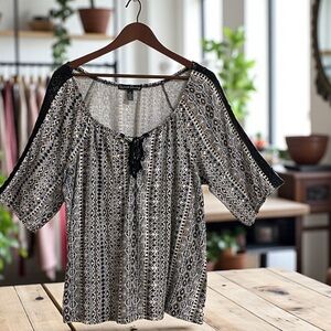 French Laundry Tribal Patterned Lace Up Top 1X